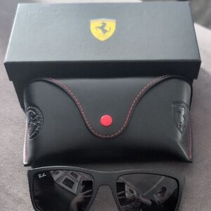 Ray-Ban Black Sunglasses with Red Stitching